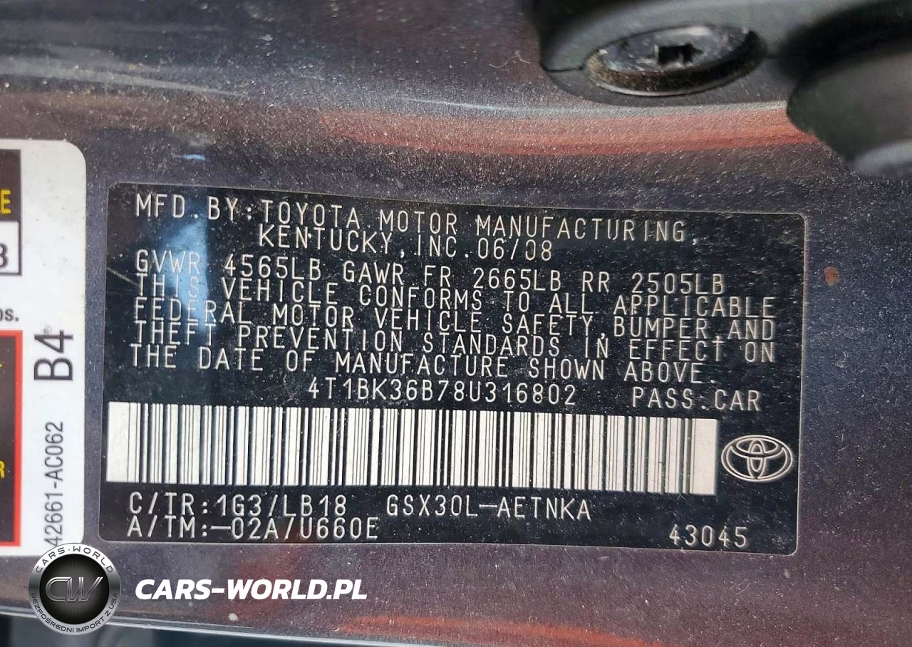 2008 Toyota Avalon Touring VIN:4T1BK36B78U316802 - 12