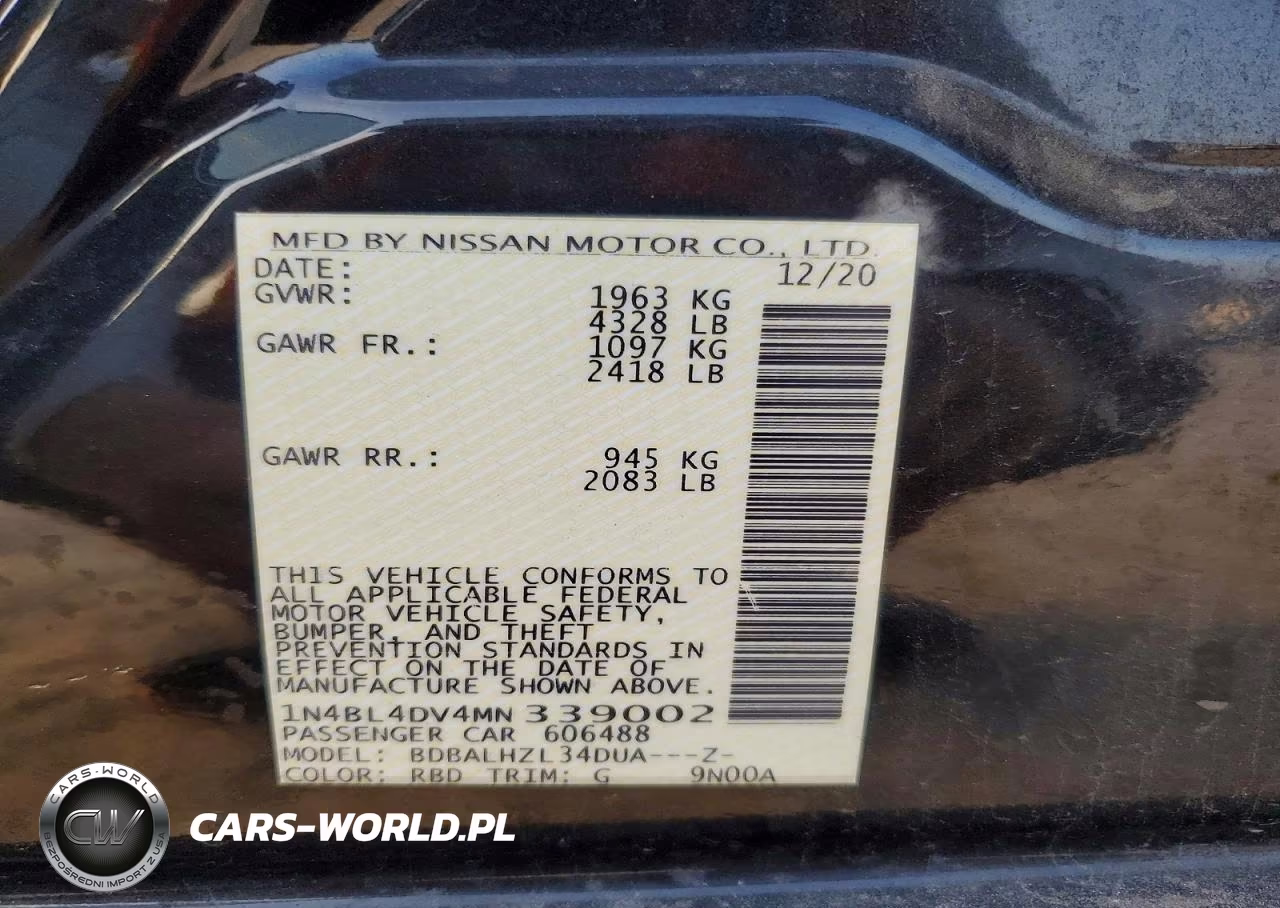 2021 Nissan Altima Sv VIN:1N4BL4DV4MN339002 - 12