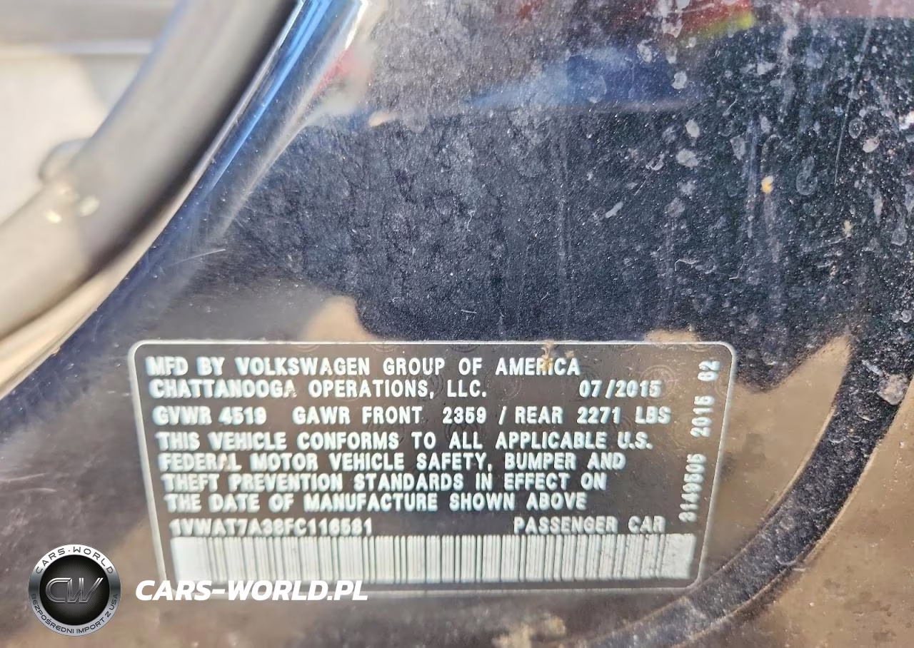 2015 Volkswagen Passat S VIN:1VWAT7A38FC116581 - 13