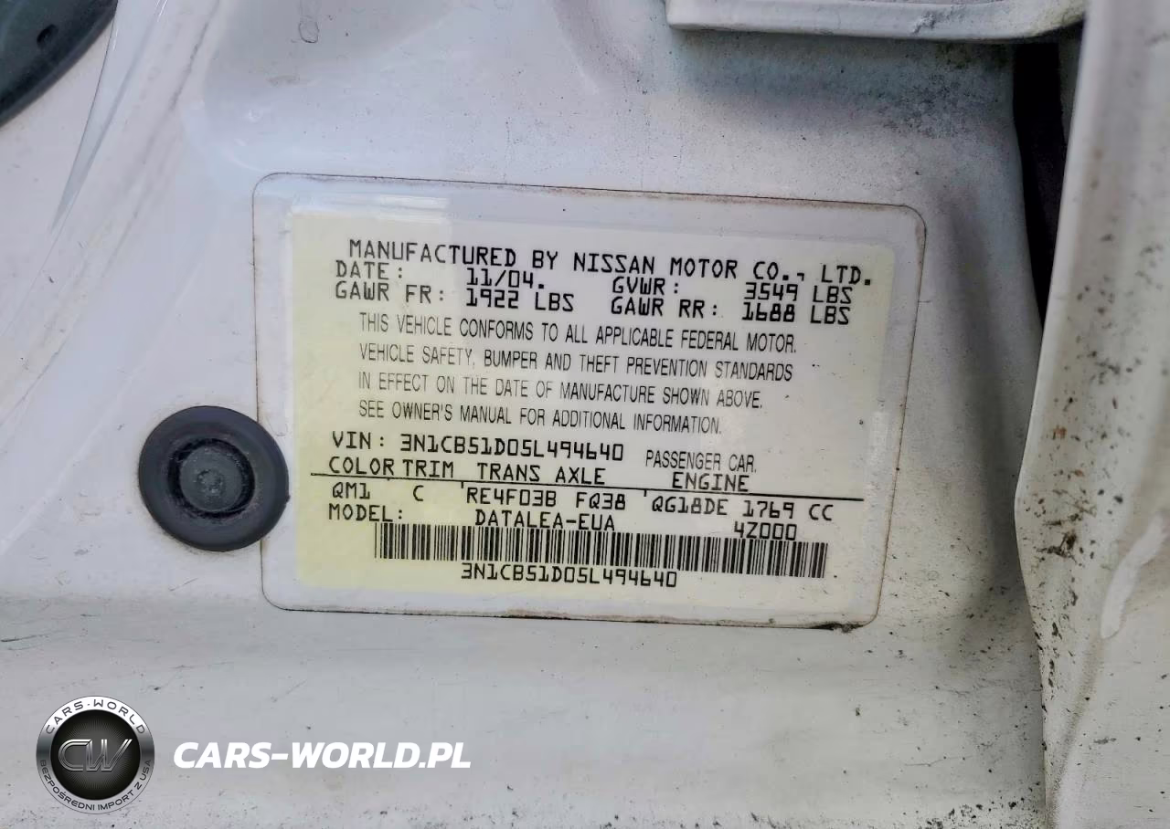 2005 Nissan Sentra 1.8 VIN:3N1CB51D05L494640 - 12
