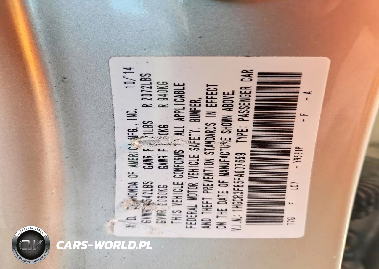2015 Honda Accord Exl VIN:1HGCR3F85FA007659 - 12