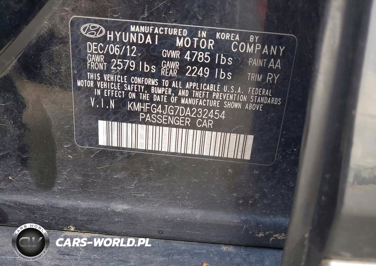 2013 Hyundai Azera Base VIN:KMHFG4JG7DA232454 - 13