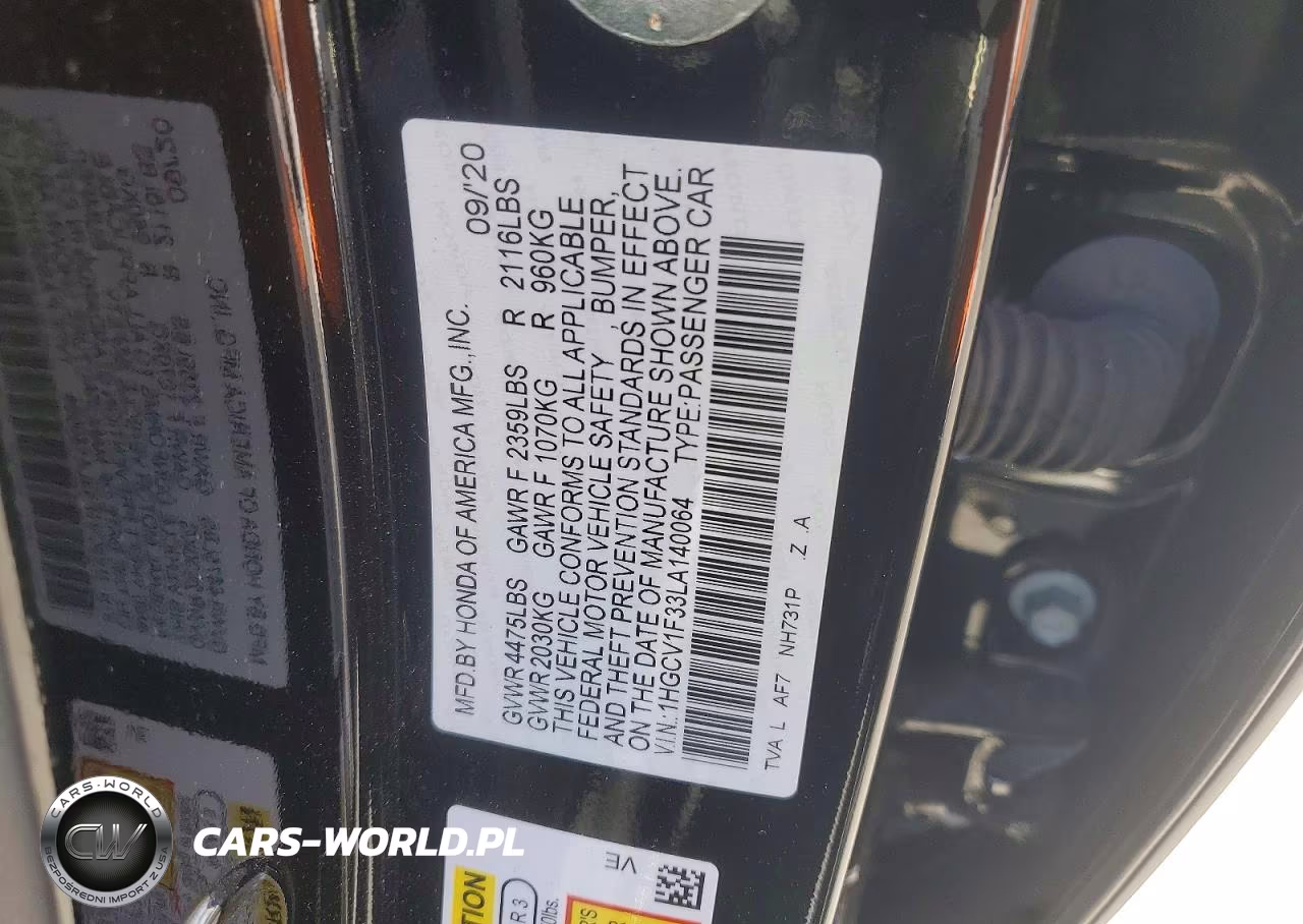 2020 Honda Accord Sport VIN:1HGCV1F33LA140064 - 12