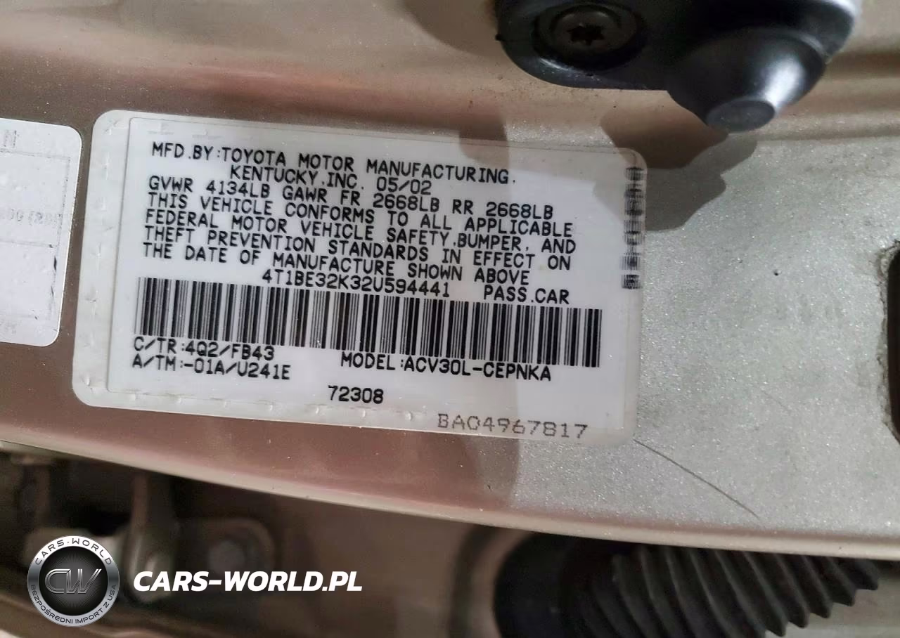 2002 Toyota Camry Le VIN:4T1BE32K32U594441 - 12