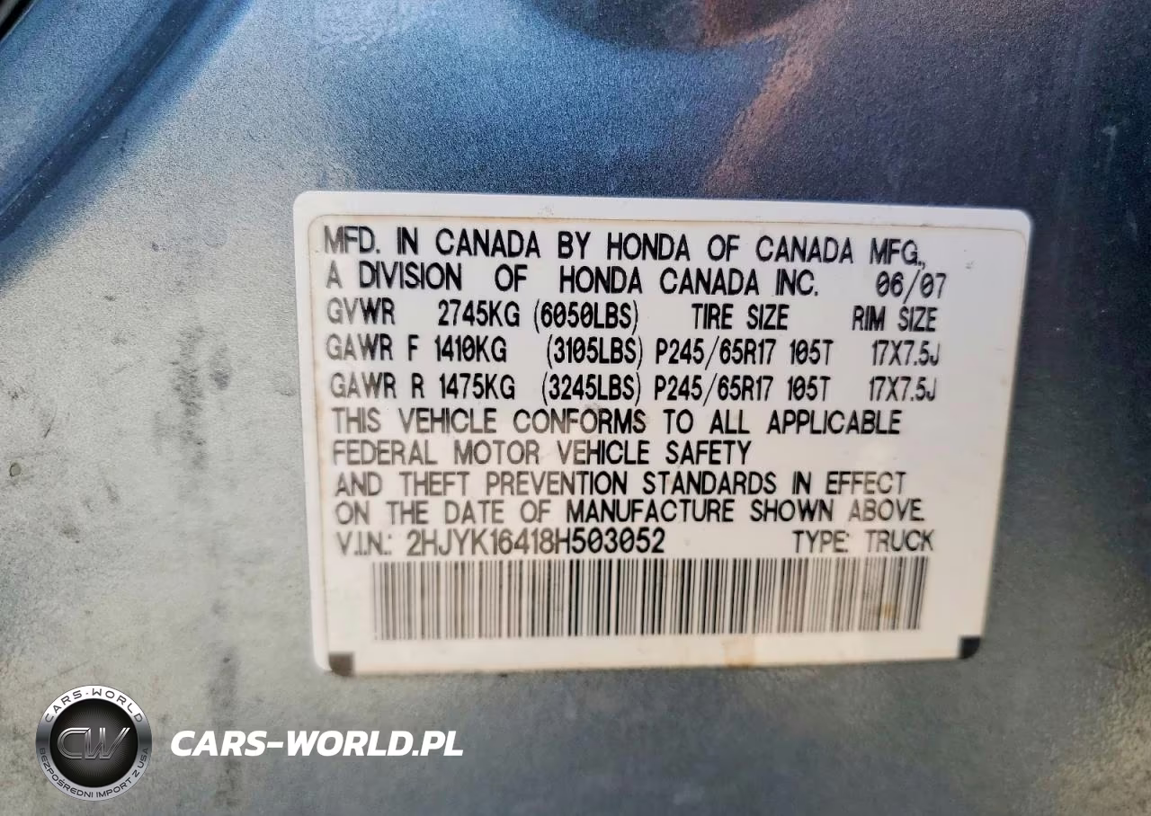 2008 Honda Ridgeline Rts VIN:2HJYK16418H503052 - 13
