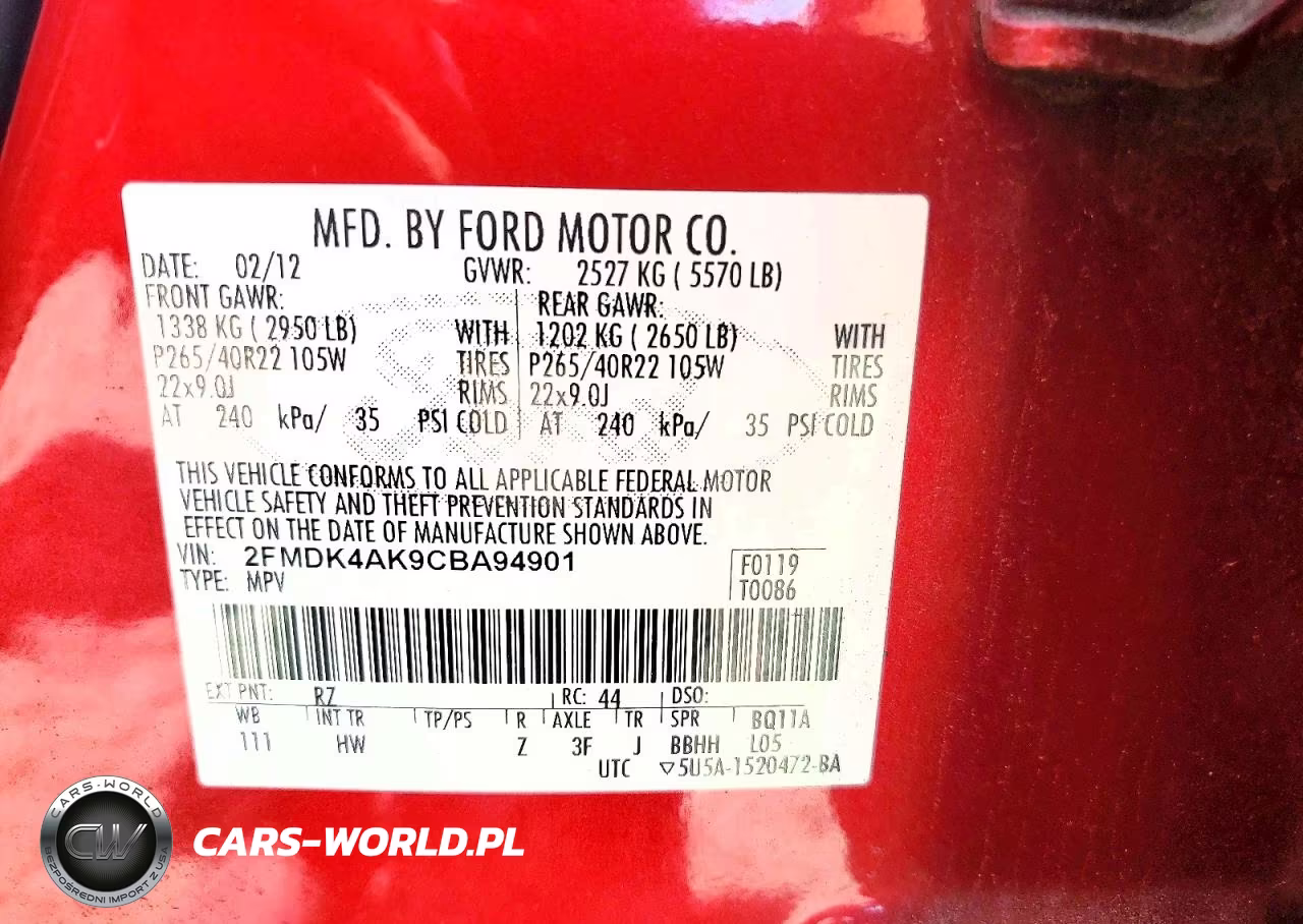 2012 Ford Edge Sport VIN:2FMDK4AK9CBA94901 - 13