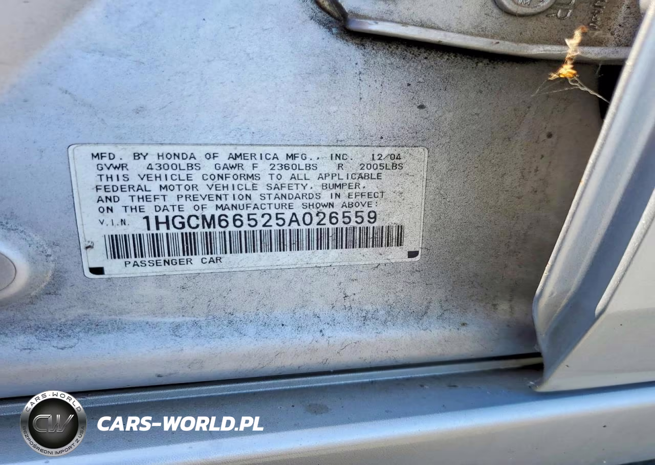 2005 Hond Accord VIN:1HGCM66525A026559 - 12