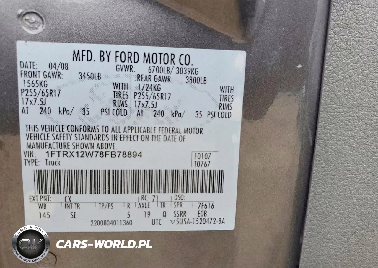 2008 Ford F150 VIN:1FTRX12W78FB78894 - 12