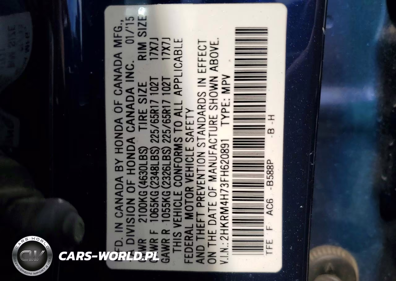 2015 Honda Cr-V Exl VIN:2HKRM4H73FH620891 - 13