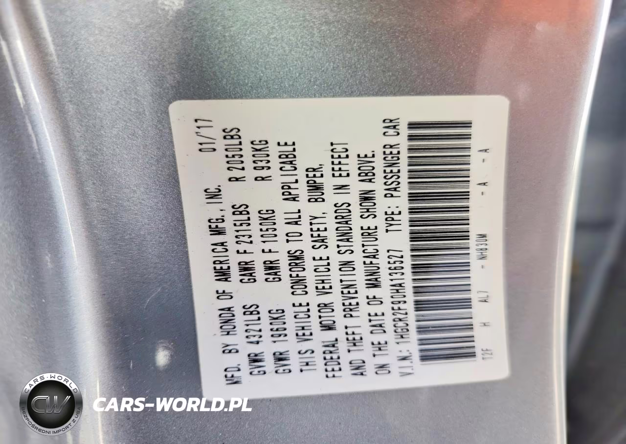 2017 Honda Accord Exl VIN:1HGCR2F90HA136527 - 13