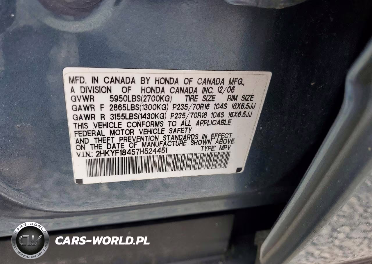 2007 Honda Pilot Ex VIN:2HKYF18457H524451 - 13