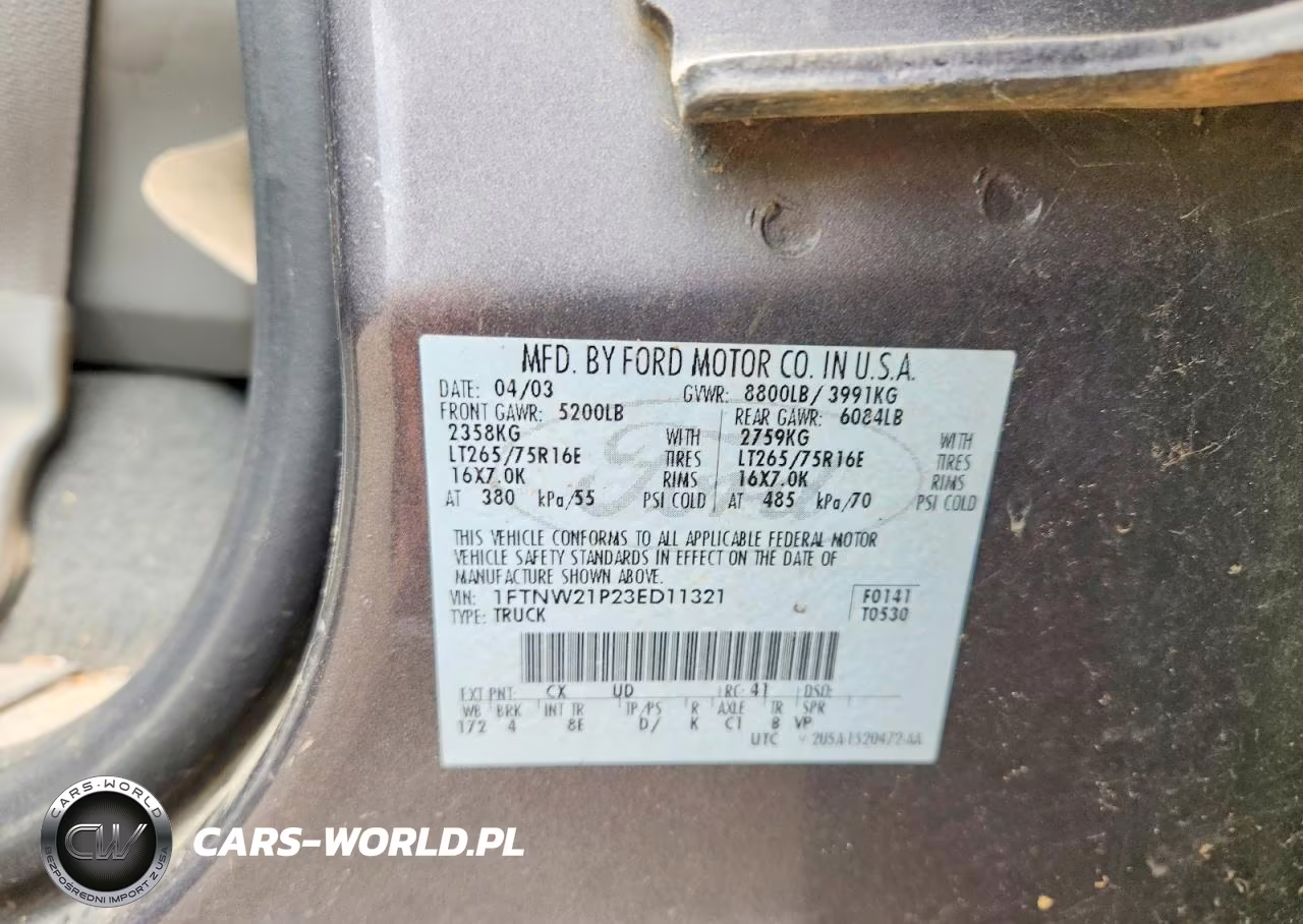 2003 Ford F250 Super Duty VIN:1FTNW21P23ED11321 - 13