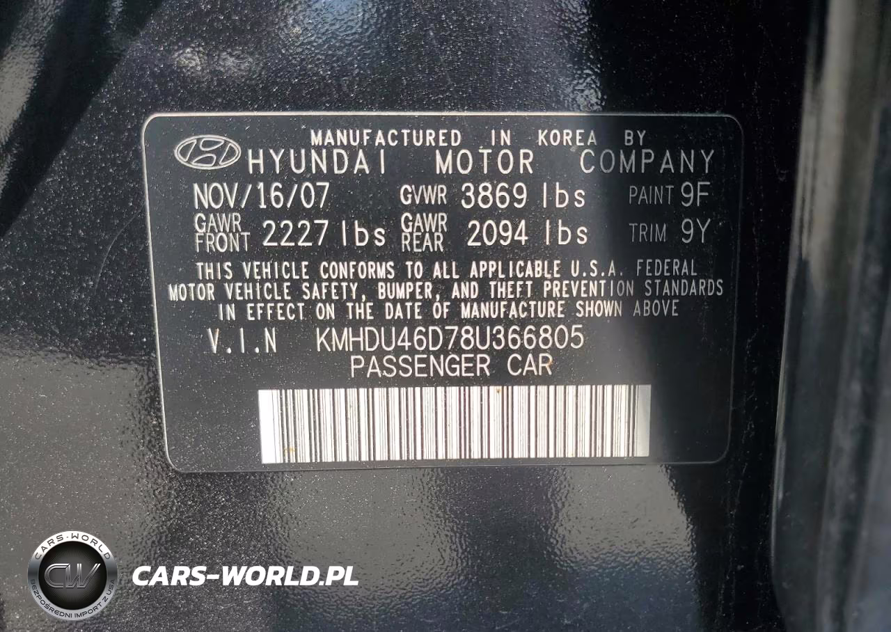 2008 Hyundai Elantra Gls VIN:KMHDU46D78U366805 - 13