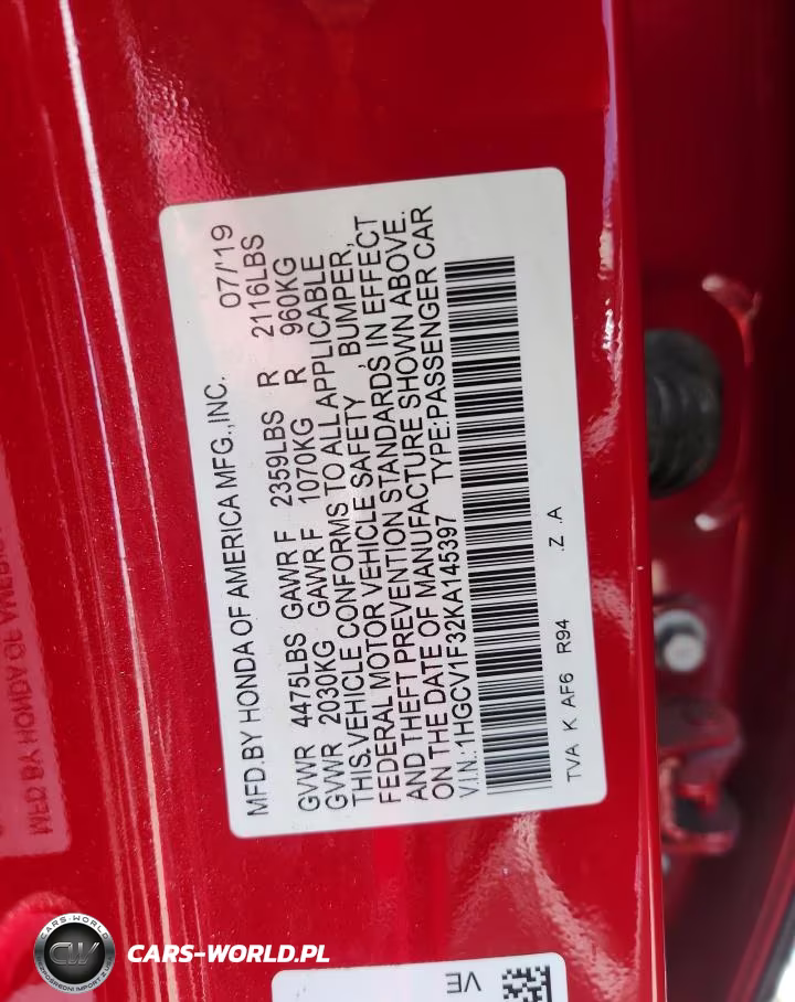 2019 Honda Accord Sport VIN:1HGCV1F32KA145397 - 12