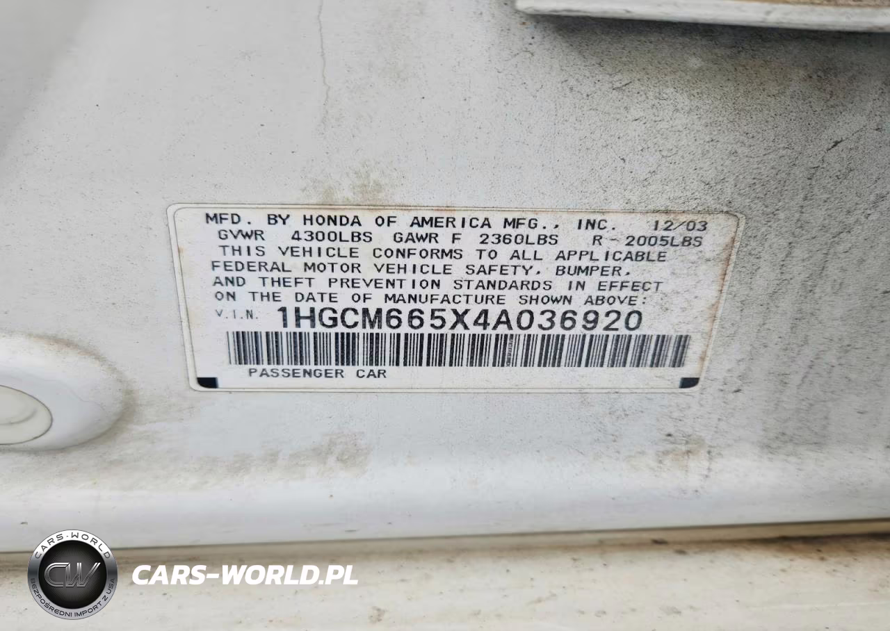 2004 Honda Accord Ex VIN:1HGCM665X4A036920 - 12