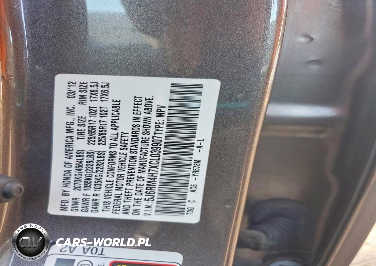 2012 Honda Cr-V Exl VIN:5J6RM4H7XCL039907 - 13