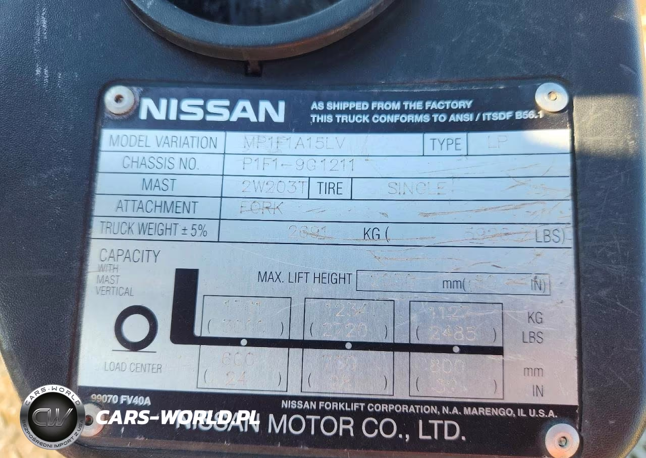 2010 Nissan Mp1F1A15Lv Forklift VIN:P1F19G1211 - 10