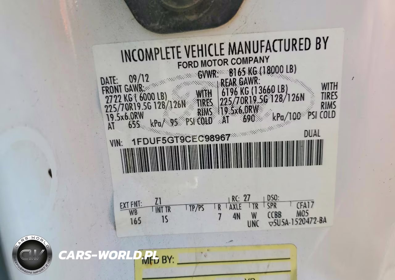 2012 Ford F550 Super Duty VIN:1FDUF5GT9CEC98967 - 13