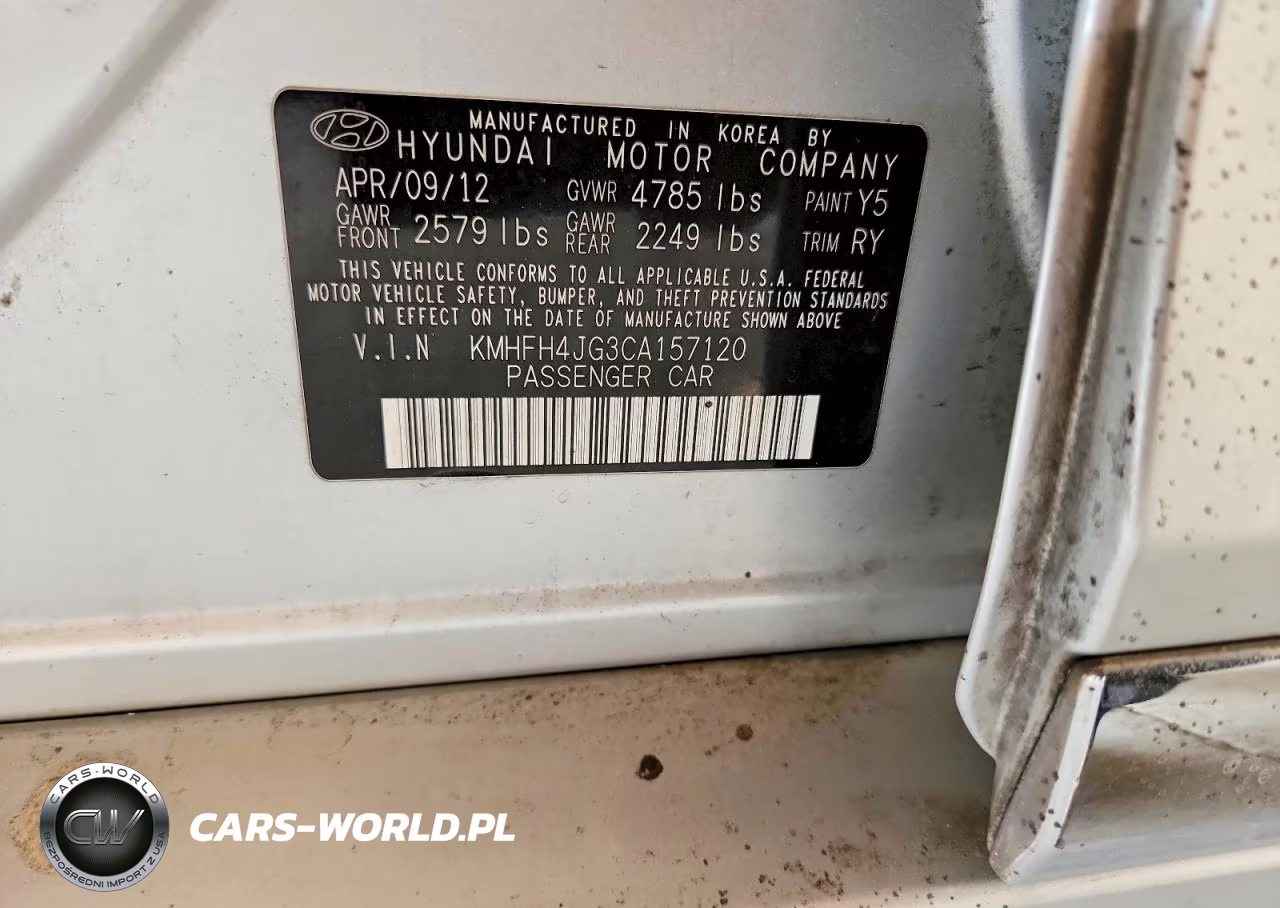 2012 Hyundai Azera Base VIN:KMHFH4JG3CA157120 - 12