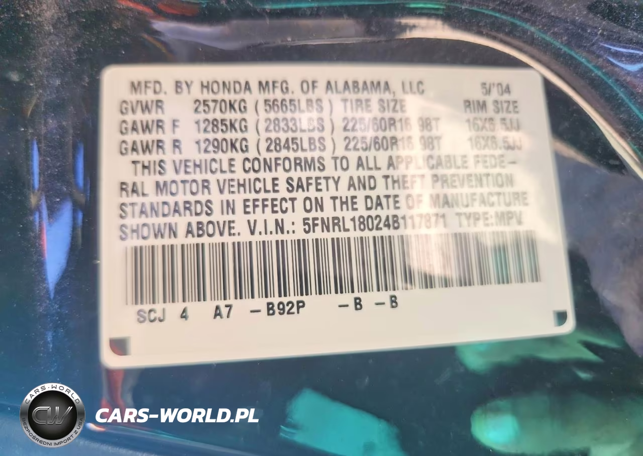 2004 Honda Odyssey Exl VIN:5FNRL18024B117871 - 13