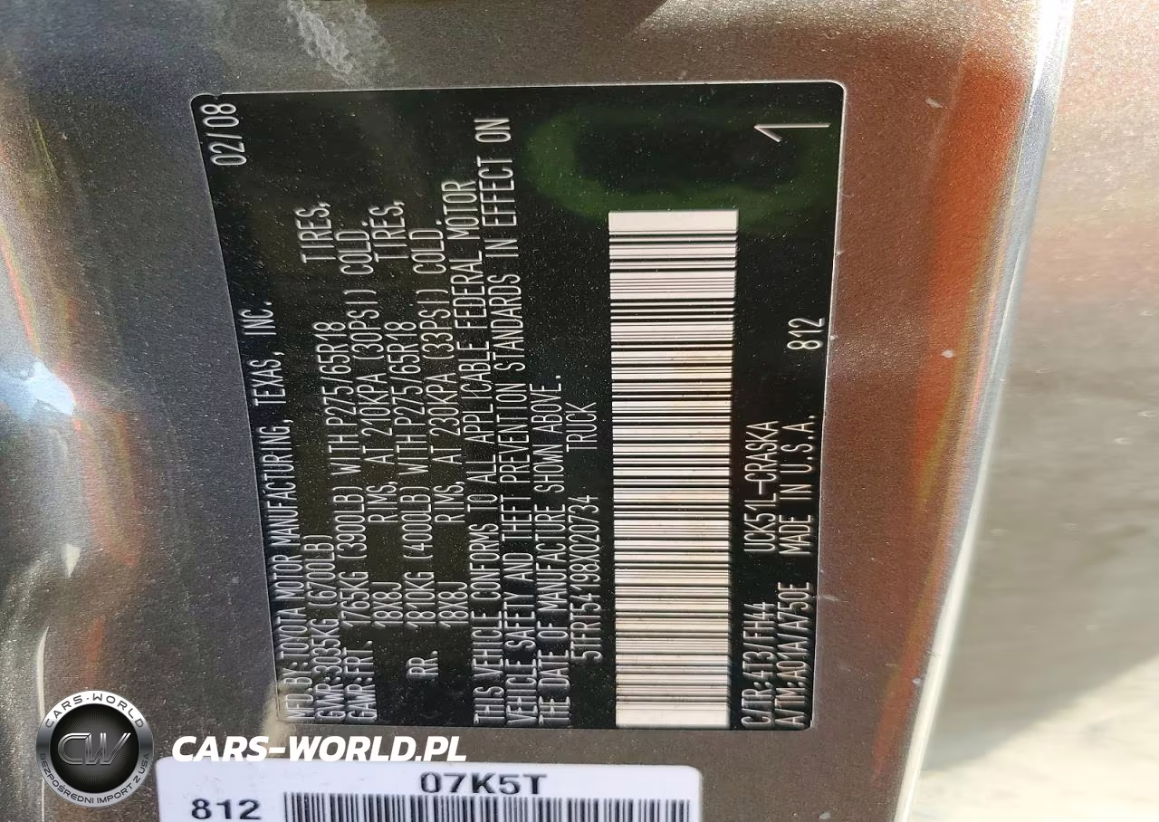 2008 Toyota Tundra Grade VIN:5TFRT54198X020734 - 12