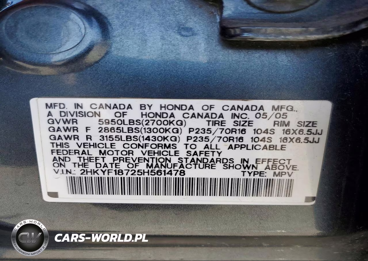 2005 Honda Pilot Exl VIN:2HKYF18725H561478 - 13