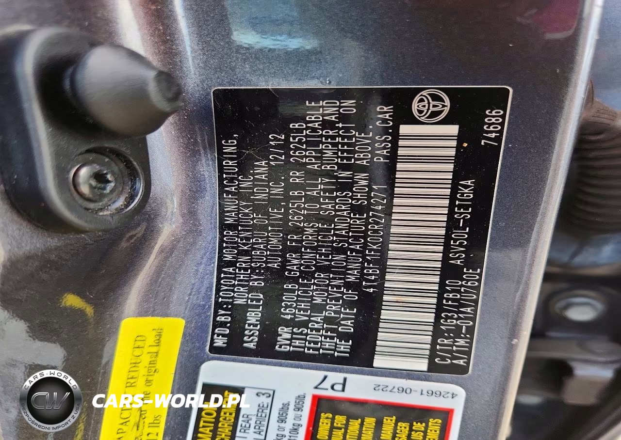 2012 Toyota Camry Xle VIN:4T4BF1FK0CR274271 - 12