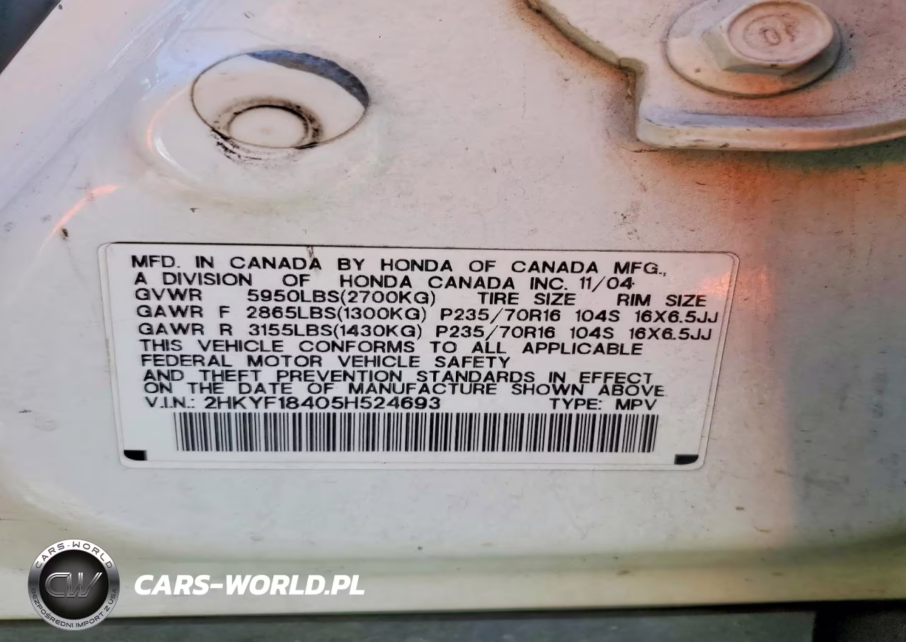 2005 Honda Pilot Ex VIN:2HKYF18405H524693 - 13