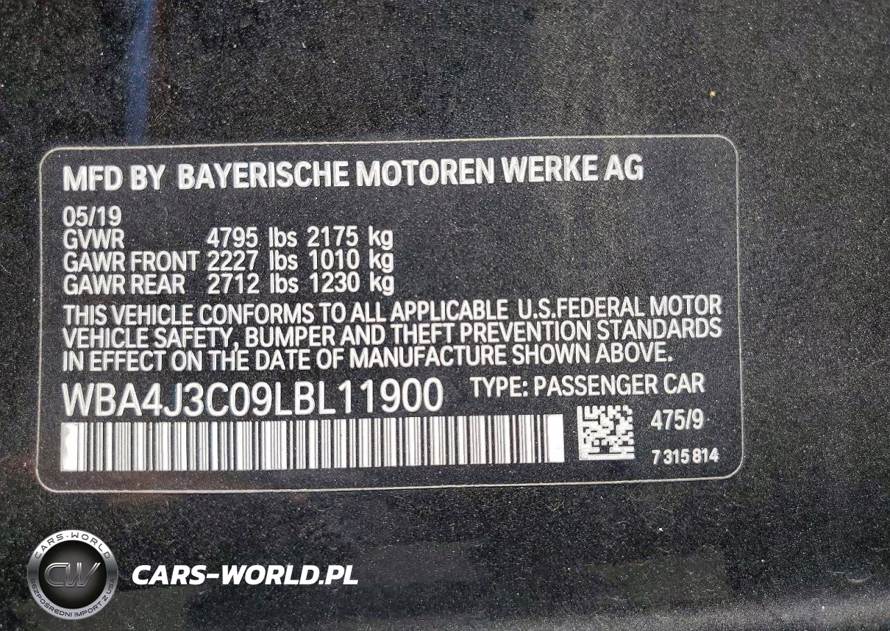 BMW 430XI GRAN VIN:WBA4J3C09LBL11900 - 12
