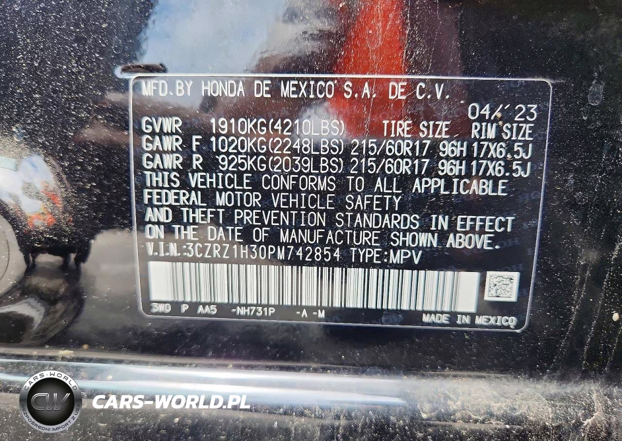 2023 HONDA HR-V LX VIN:3CZRZ1H30PM742854 - 13