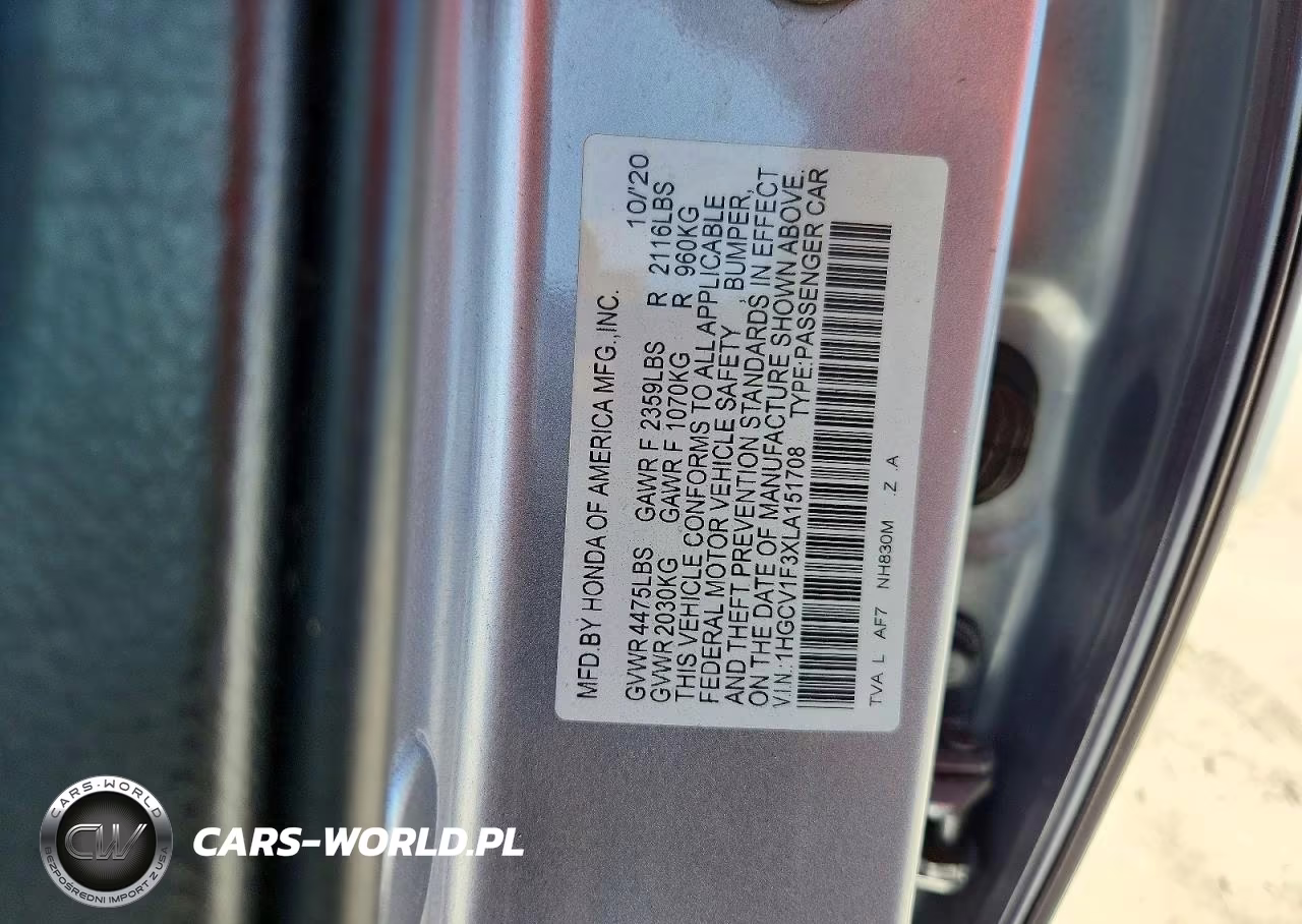 2020 Honda Accord Sport VIN:1HGCV1F3XLA151708 - 12