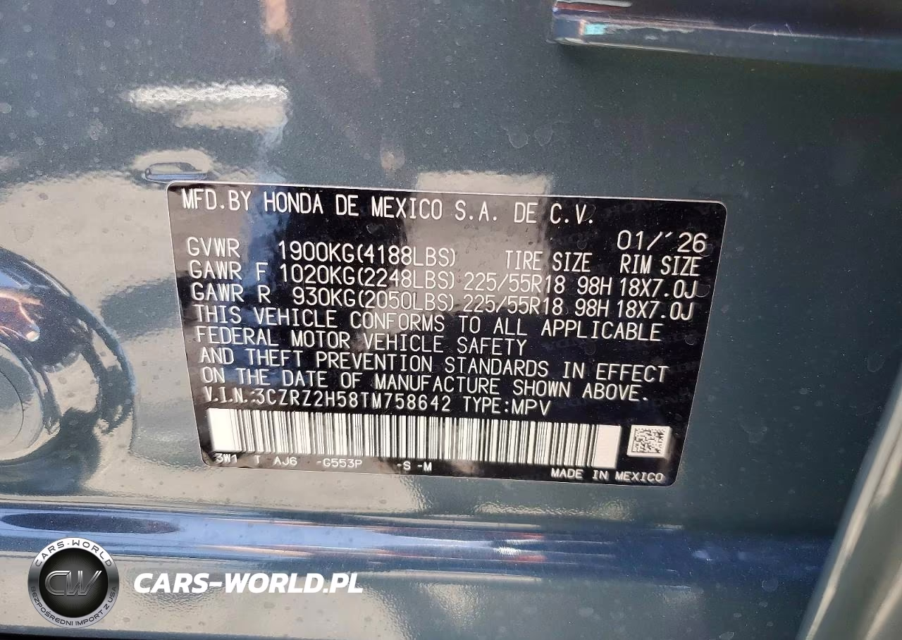 2026 Honda Hr-V Sport VIN:3CZRZ2H58TM758642 - 13