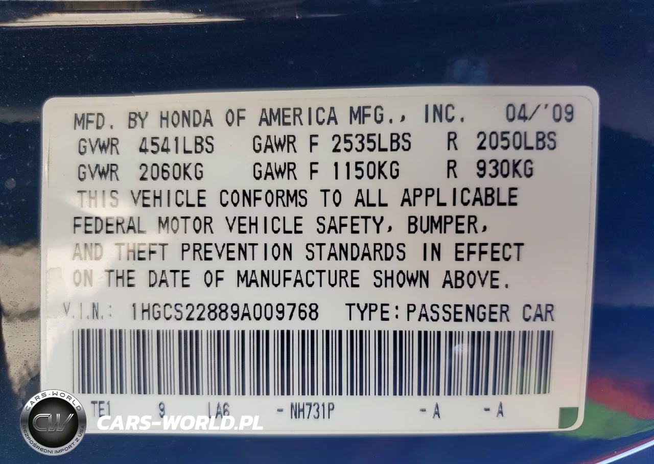 2009 Honda Accord Exl VIN:1HGCS22889A009768 - 13