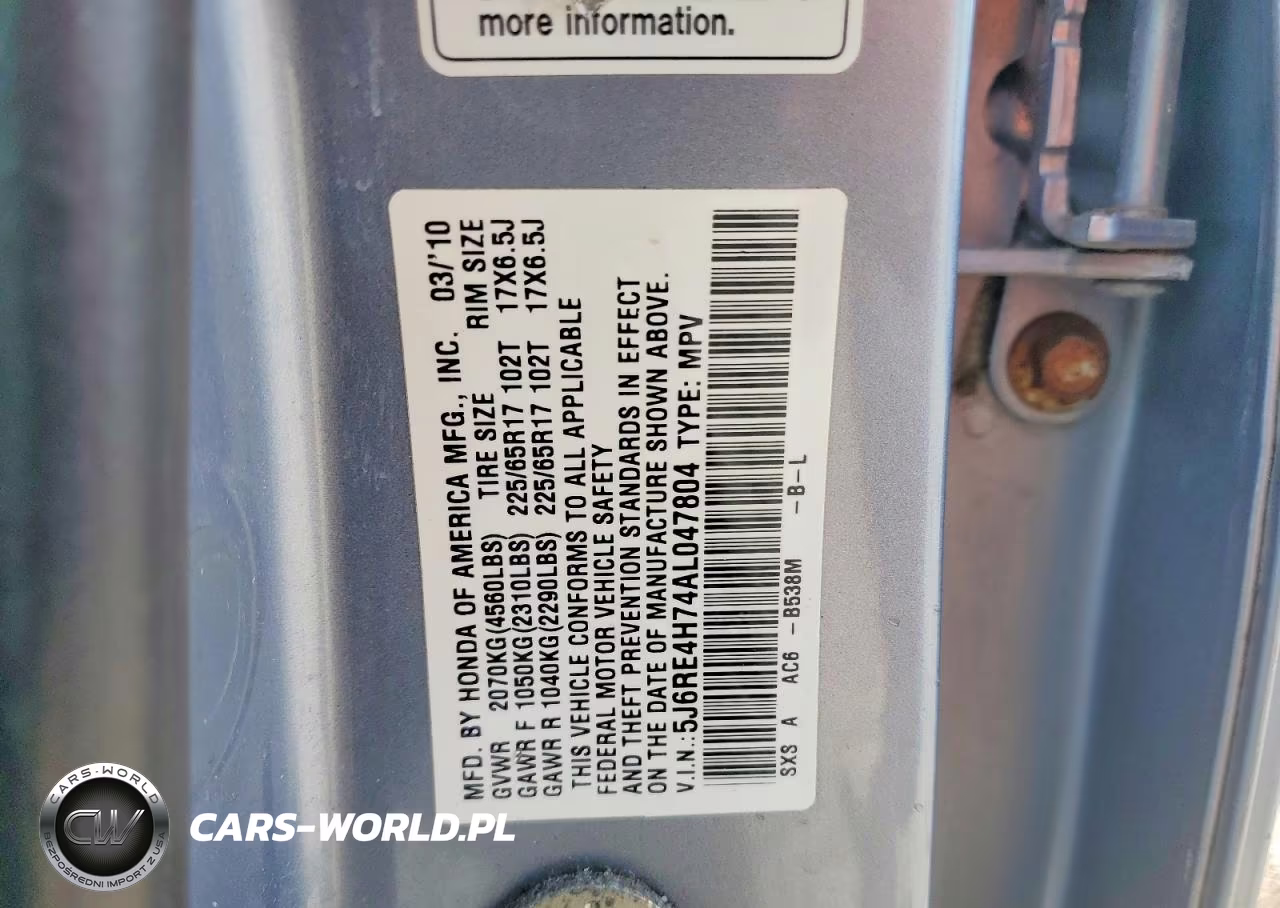 2010 Honda Cr-V Exl VIN:5J6RE4H74AL047804 - 12