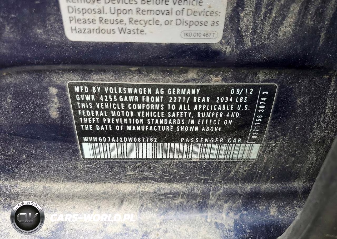 2013 Volkswagen Gti VIN:WVWGD7AJ2DW087762 - 13
