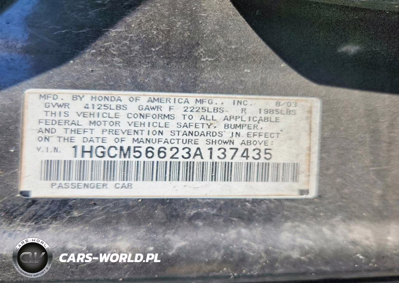 2003 Honda Accord Ex VIN:1HGCM56623A137435 - 12