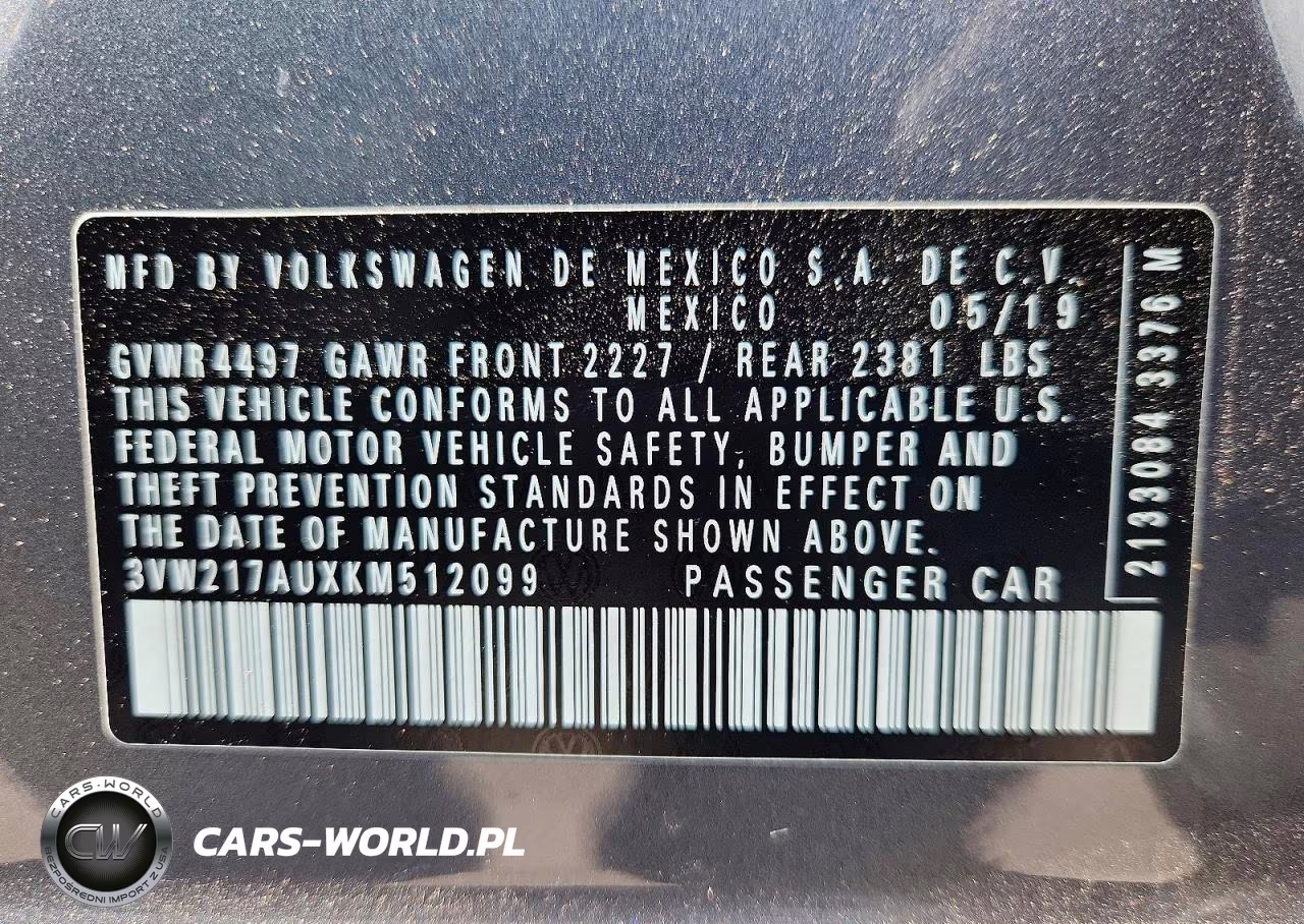 2019 Volkswagen Golf Sportwagen S VIN:3VW217AUXKM512099 - 12