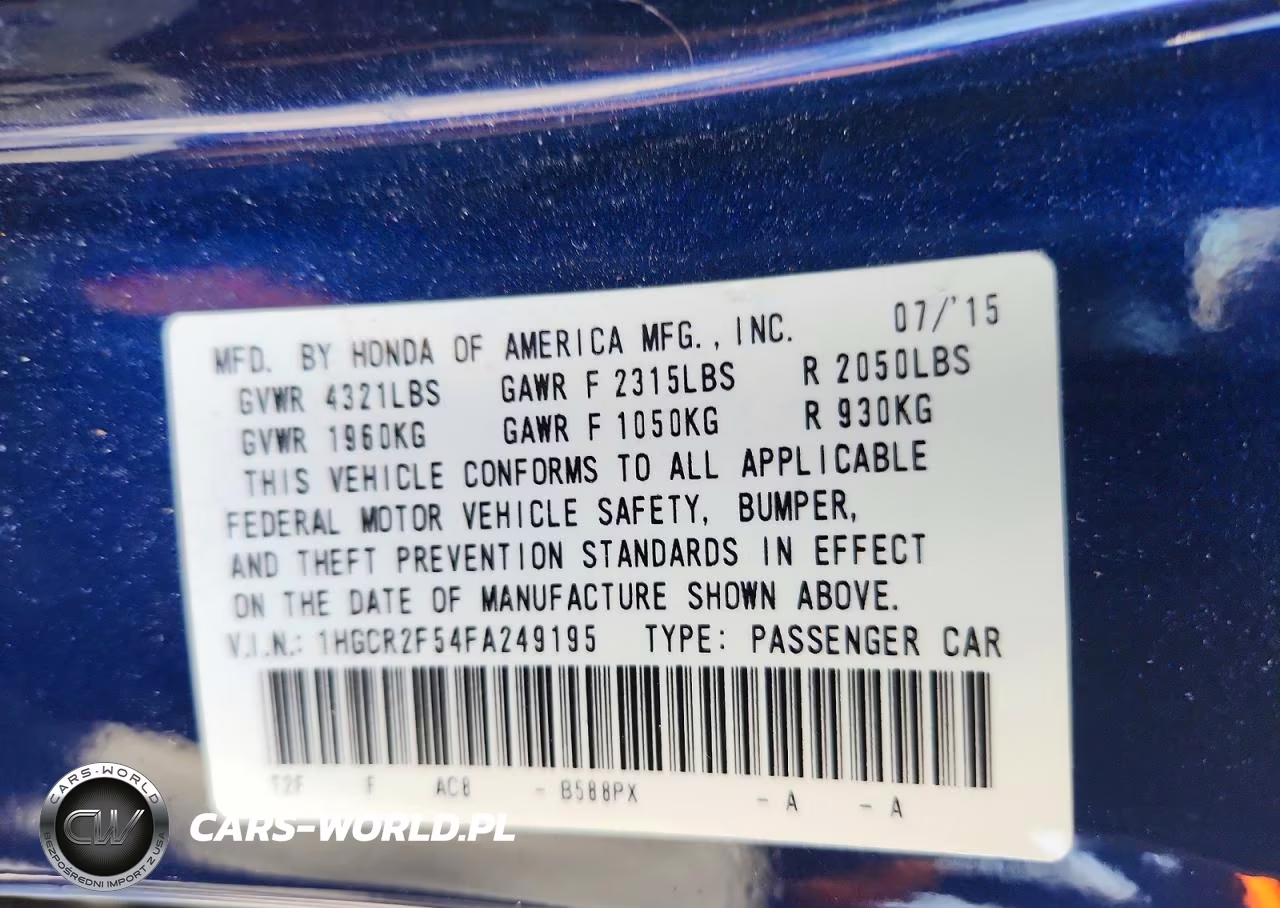 2015 Honda Accord Sport VIN:1HGCR2F54FA249195 - 12