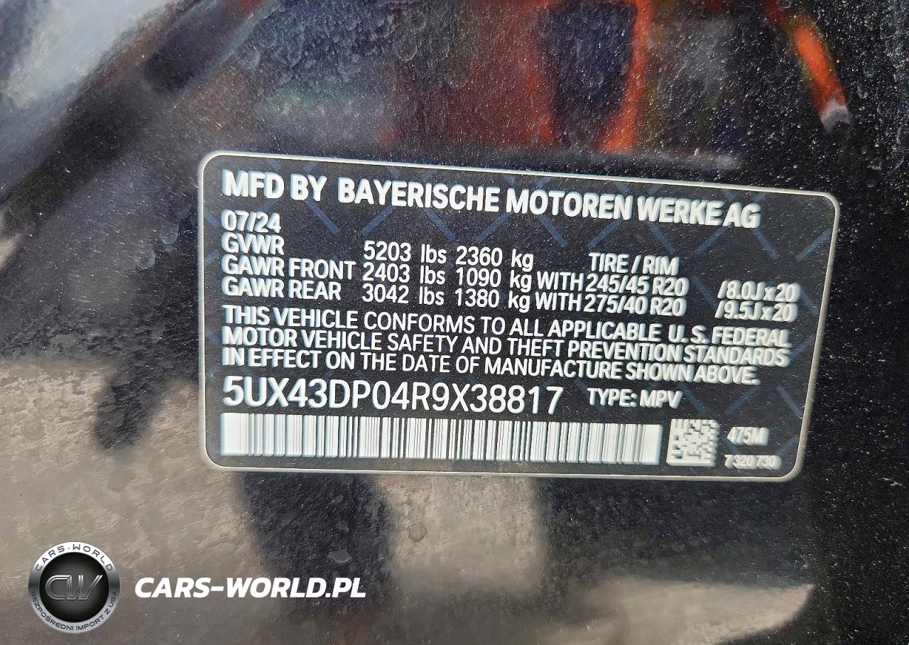 2024 BMW X3 Sdrive30I VIN:5UX43DP04R9X38817 - 14
