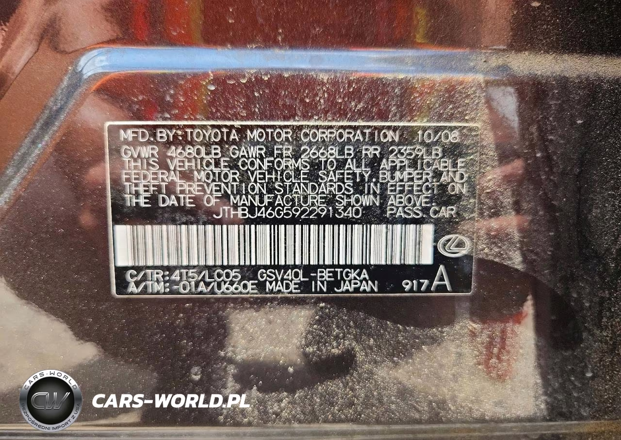 2009 Lexus Es 350 VIN:JTHBJ46G592291340 - 12