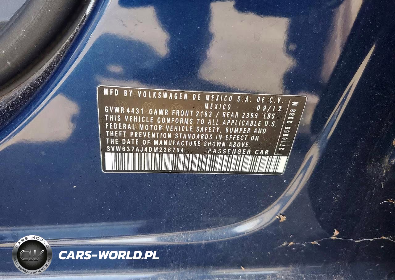 2013 Volkswagen Jetta Hybrid VIN:3VW637AJ4DM226754 - 12
