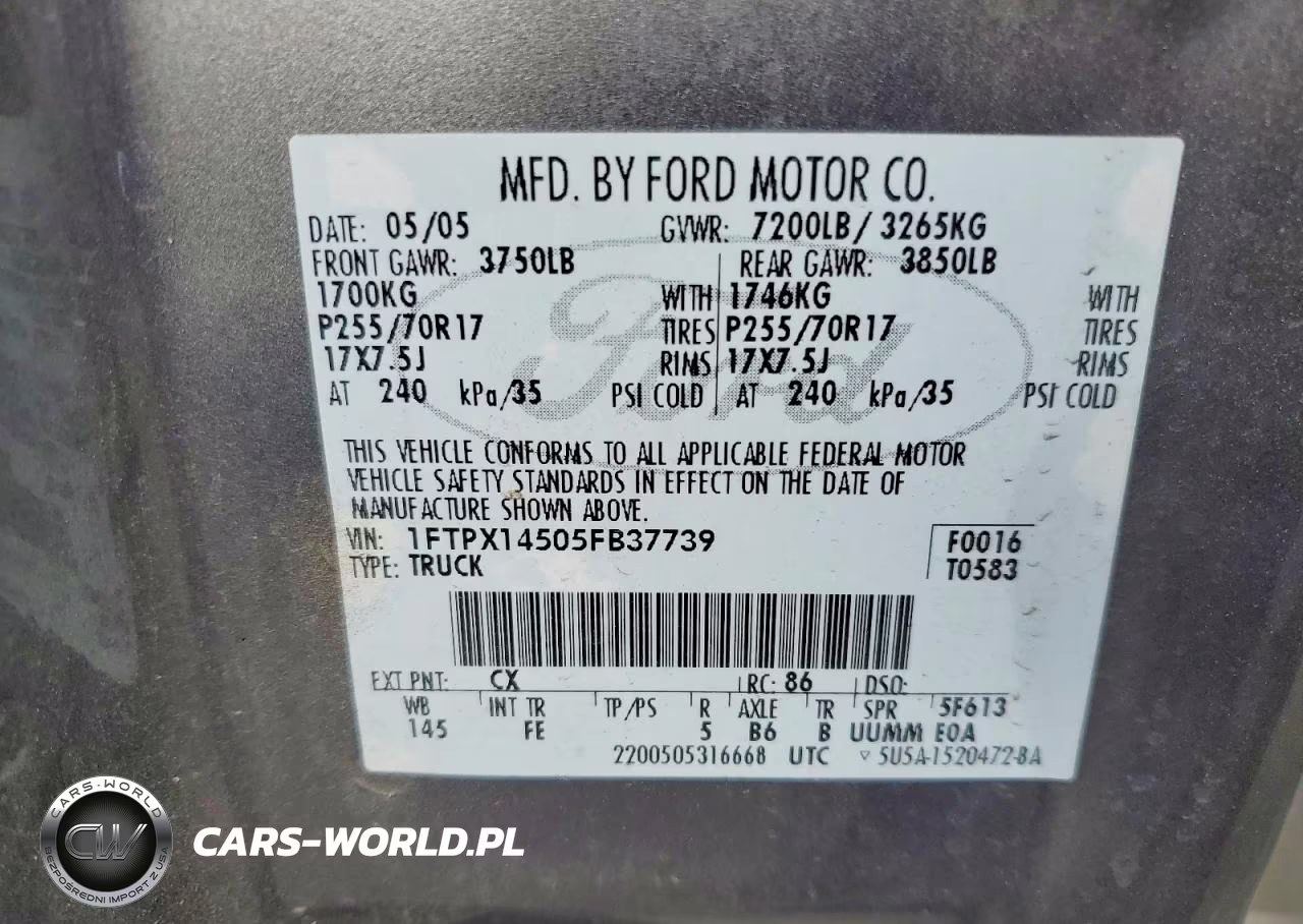 FORD F150 VIN:1FTPX14505FB37739 - 12