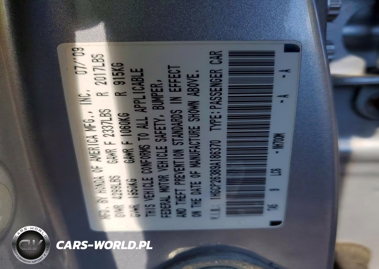 2009 Honda Accord Lx VIN:1HGCP26389A186370 - 12