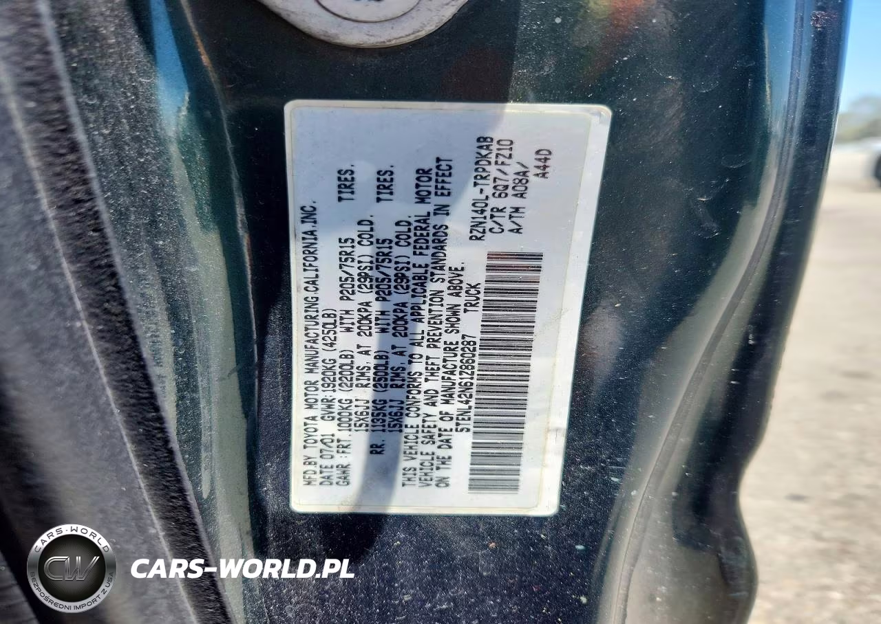 2001 Toyota Tacoma Base VIN:5TENL42N61Z860287 - 12