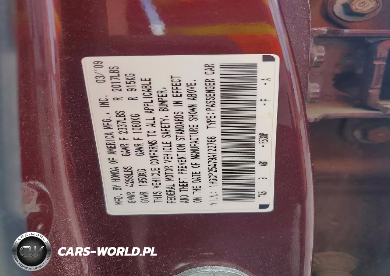 2009 Honda Accord Lxp VIN:1HGCP25479A122766 - 12