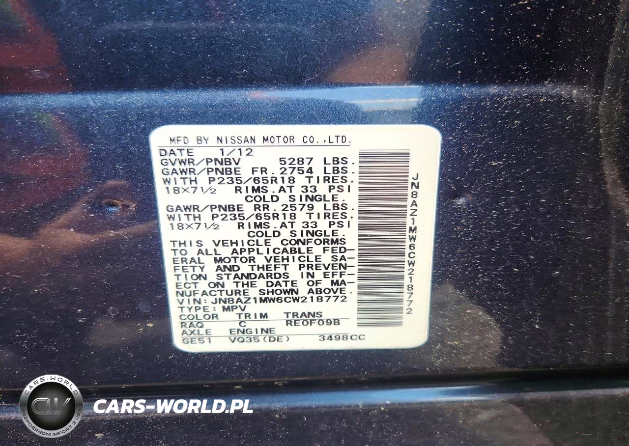 2012 Nissan Murano S VIN:JN8AZ1MW6CW218772 - 13