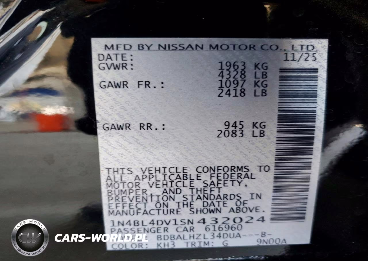 2025 Nissan Altima Sv VIN:1N4BL4DV1SN432024 - 13