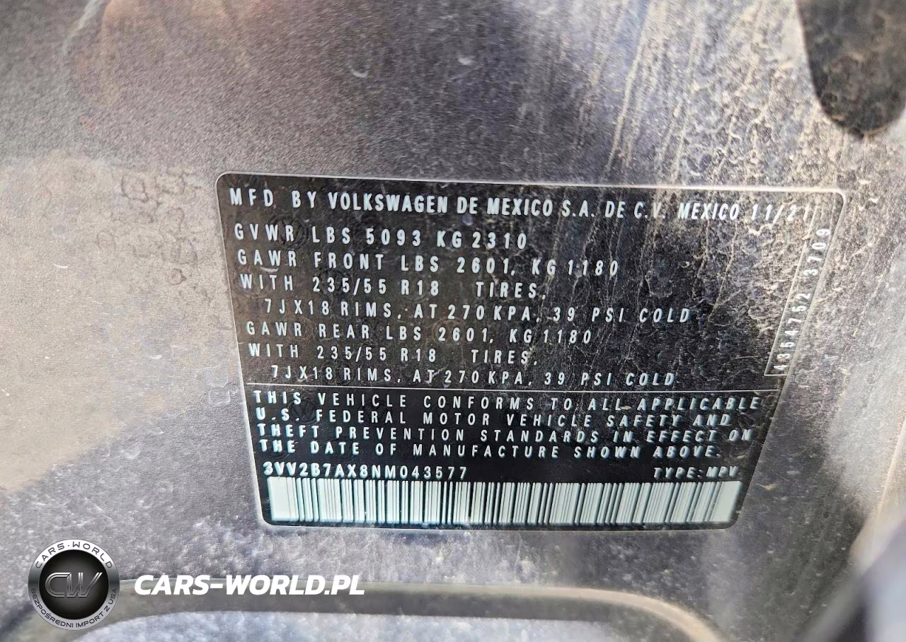 2022 Volkswagen Tiguan Se VIN:3VV2B7AX8NM043577 - 13
