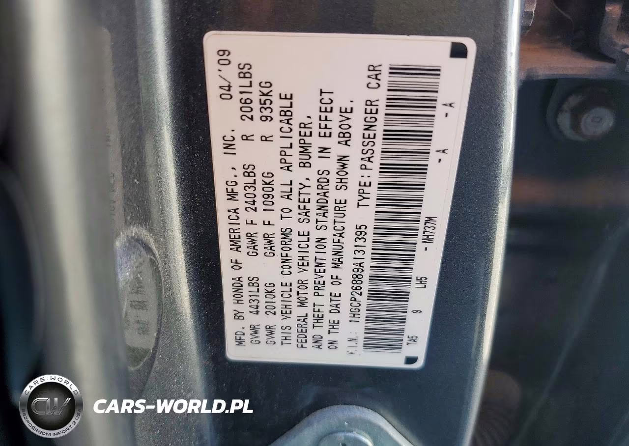 2009 Honda Accord Exl VIN:1HGCP26889A131395 - 12