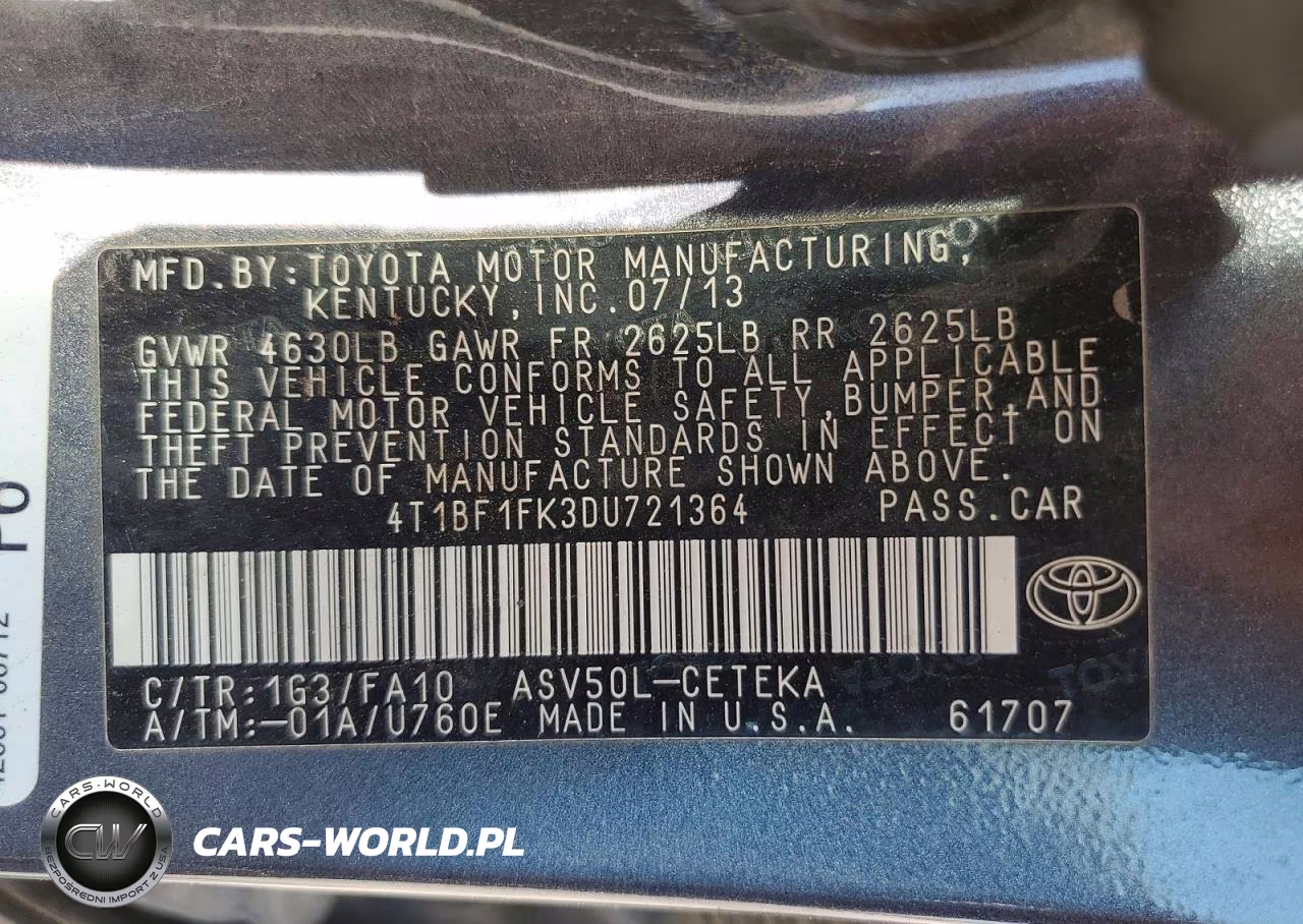 2013 Toyota Camry Std-Le-Xle-Se VIN:4T1BF1FK3DU721364 - 12